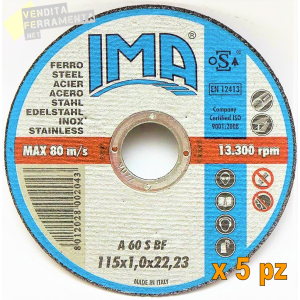 Disco da Taglio per FERRO Kit 5 Dischi Abrasivi IMA mm.115x1,6 KIT11516F Made in Italy