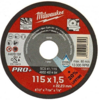 Disco da Taglio per Acciaio, Acciaio INOX e Ghisa Milwaukee mm.115x1,5 SCS 41/115 cod.4932451486