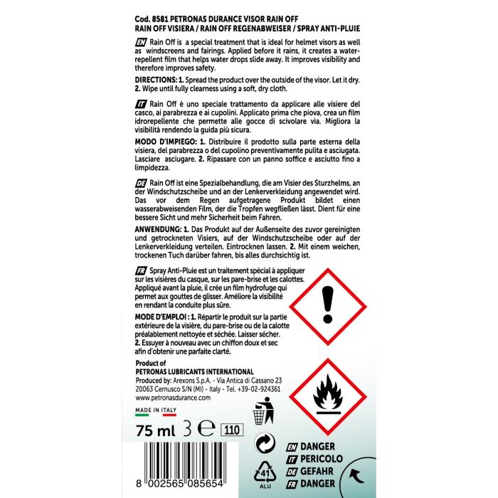 Spray Antipioggia Idrorepellente per Visiera e Parabrezza Rain Off Petronas Durance 75ml 8581 - foto 1