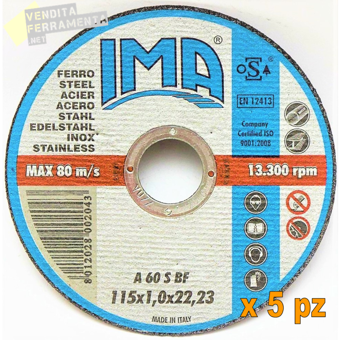 Disco da Taglio per FERRO Kit 5 Dischi Abrasivi IMA mm.115x1.0 KIT11510F Made in Italy