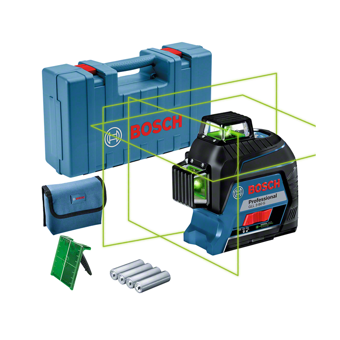 Livella Laser Raggio Verde a 3 Assi 360° GLL 3-80 G BOSCH Professional 0601063Y00 In valigetta con 4 batterie (AA)