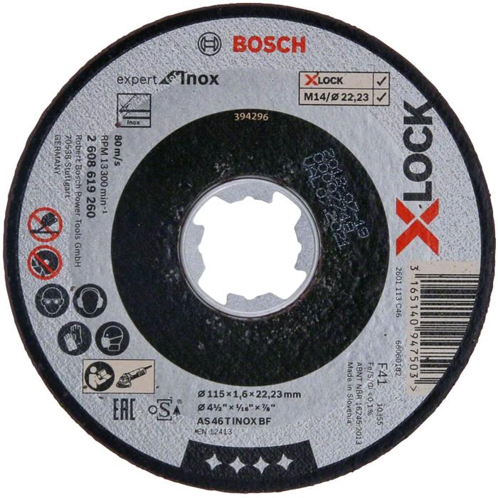 Disco da taglio per Inox X-LOCK Bosch diam.115 mm x 1,6 mm x 22,23 mm taglio dritto cod. 2608619260