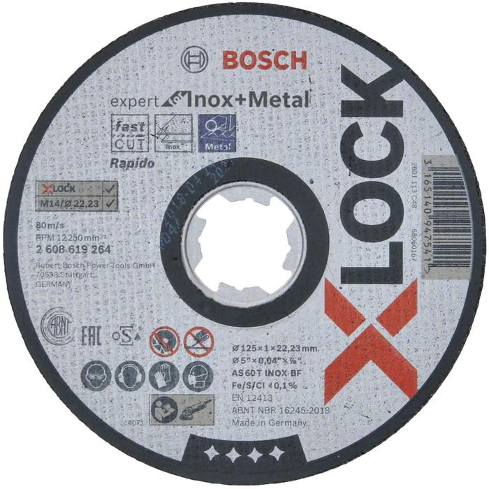 Disco da taglio per Inox e Metallo X-LOCK Bosch diam.125 mm x 1 mm x 22,23 mm taglio dritto cod. 2608619264